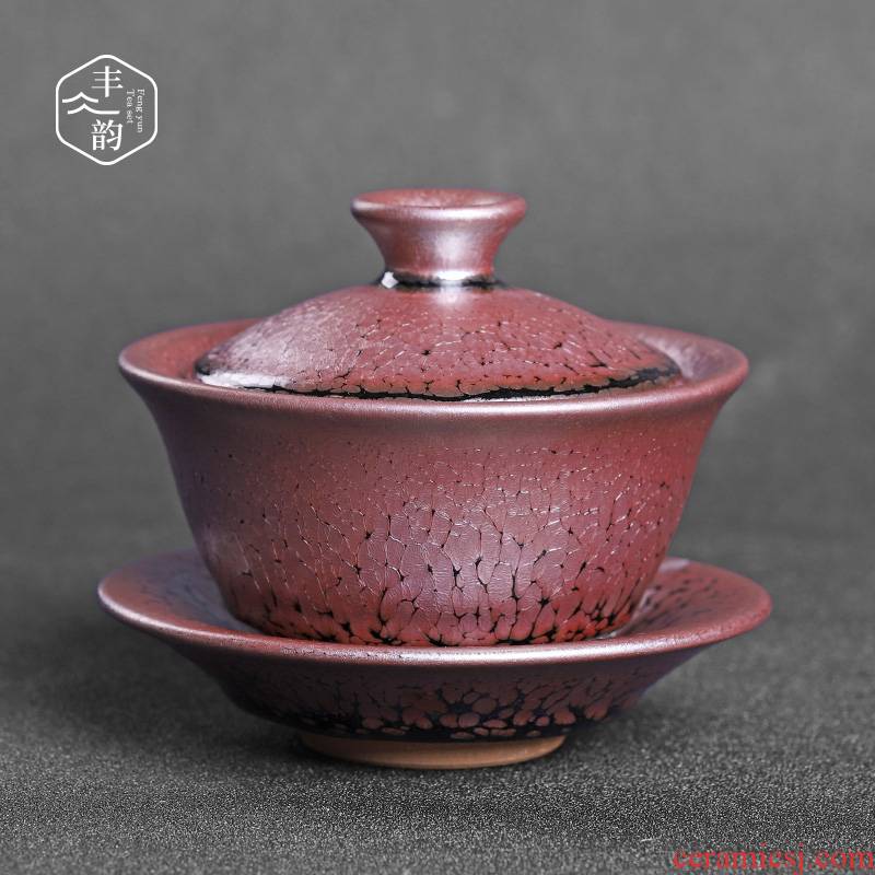 Oil droplets built three tureen only protect ancient hot tea cup lamp kung fu ceramic bowl with a single tea set 150 ml