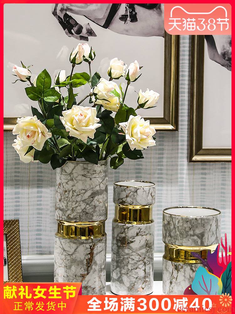 Jingdezhen light key-2 luxury ceramic vase mesa golden waist flower arranging hotel household soft adornment sitting room furnishing articles