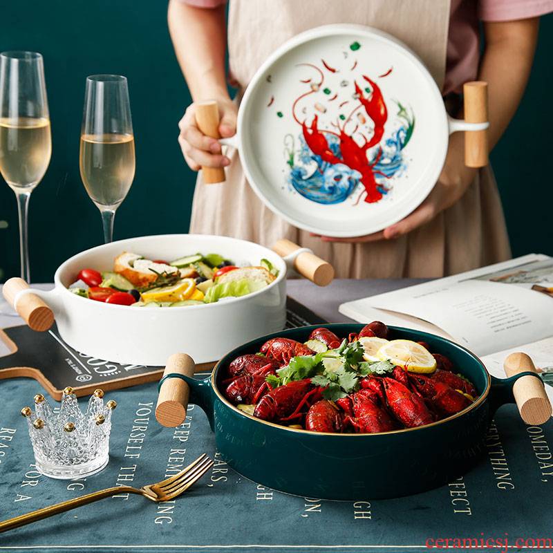 Creative ears ins western soup plate plate deep dish of household food plate small never soup pot ceramic fruit salad plate