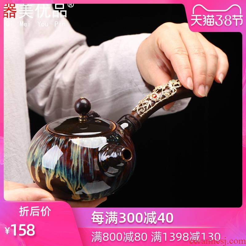 Implement the best tea with a checking silver side pot of large - sized ceramic building red glaze, jun porcelain teapot tea sets