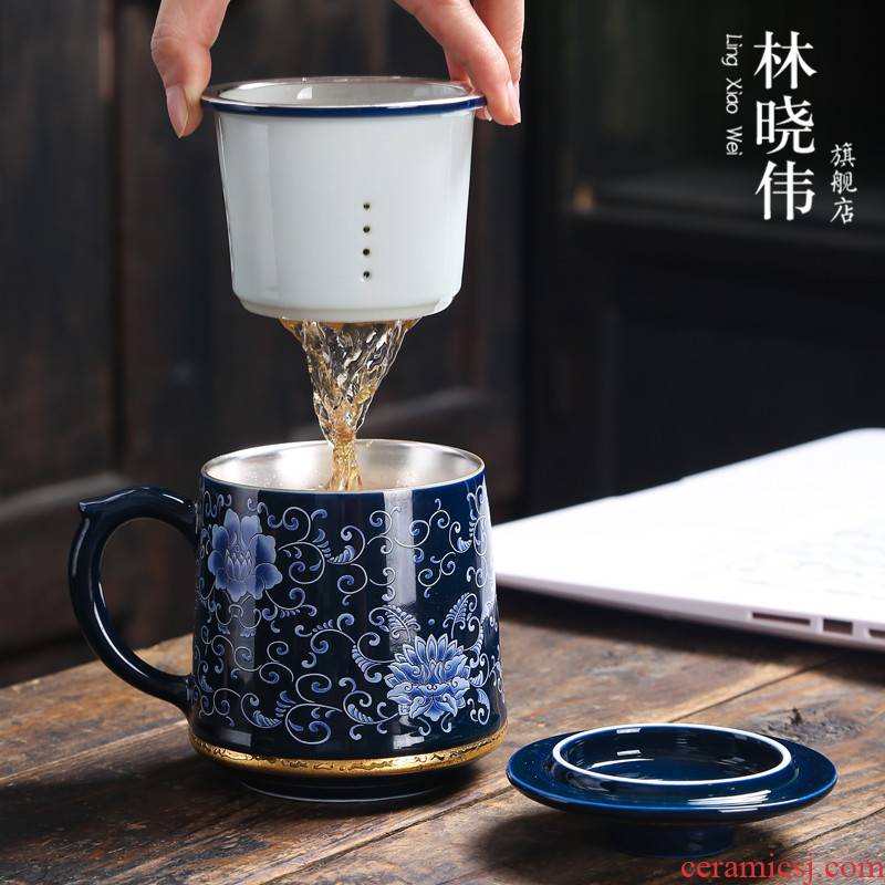 Jingdezhen 999 sterling silver enamel porcelain teacup coppering. As silver mark cup with cover cup office master CPU