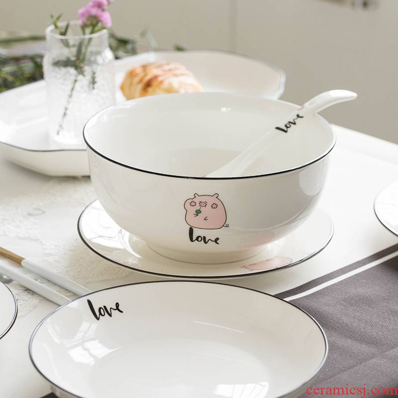 Mystery dishes suit household Nordic ins pig contracted tableware ceramic bowl chopsticks eat rice bowl dish plate combination