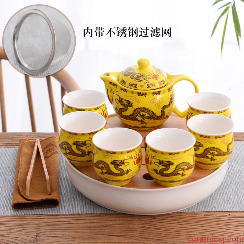 Fujian macros household Chinese celadon tea set contracted kung fu tea tea kettle insulation cup tea tray was modern