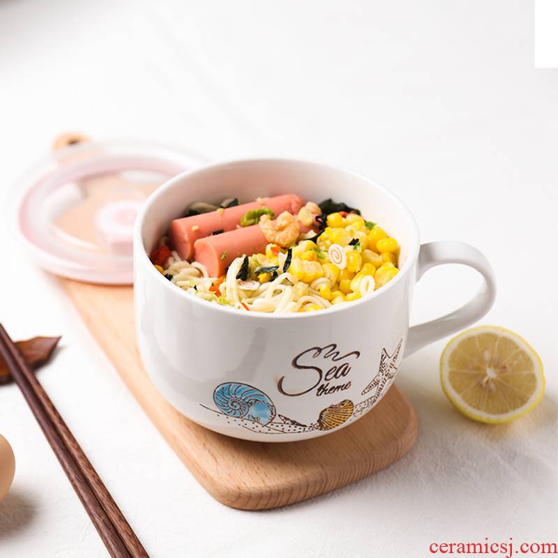 Shun cheung ceramic preservation bowl of household contracted dorm mercifully surface cup students rainbow such as bowl with cover microwave ceramic cup Europe type