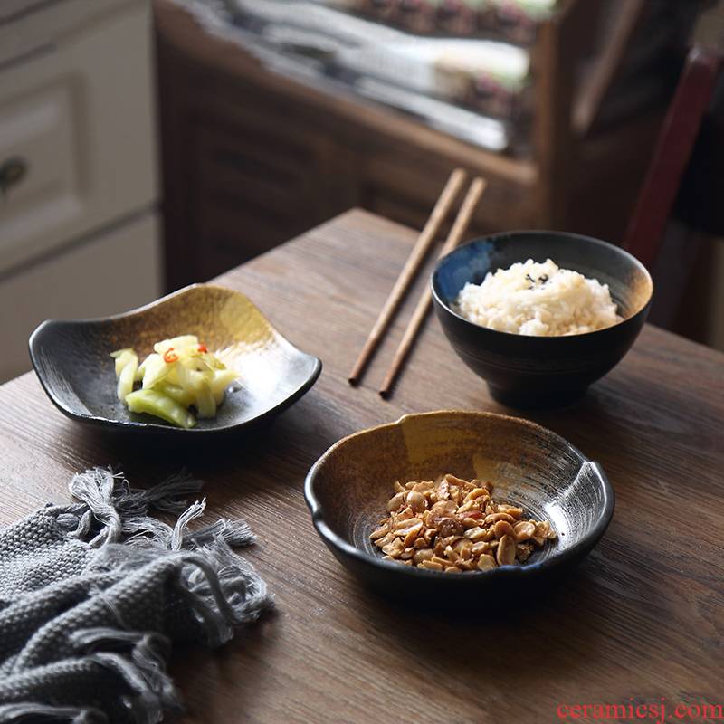 Ceramic tableware soft retro move snacks Japanese creative Ceramic household appetizer dish plate disc plate pickling plate