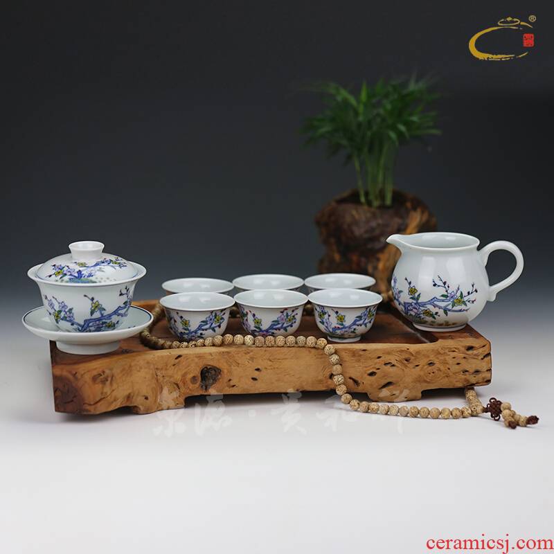 Beijing DE and auspicious jingdezhen hand - made ceramic kung fu tea set of the whole up peach blossom put tureen group gift boxes