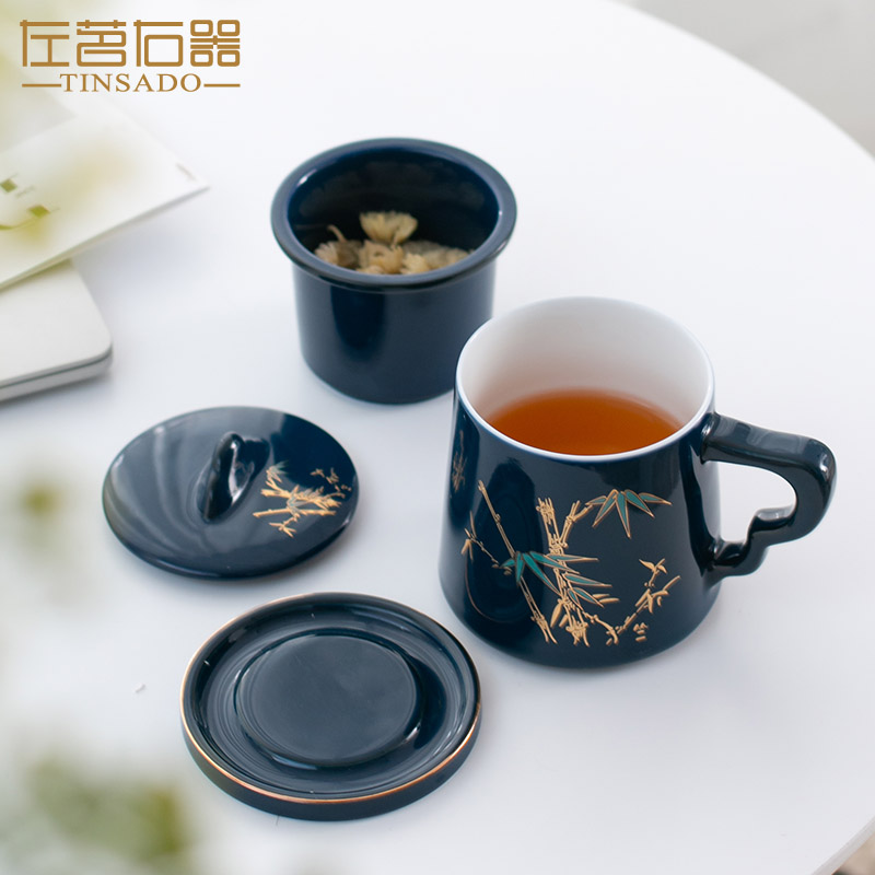 Paint ceramic cup 4 times filtering cup home covered with the office of contracted water cup tea separation