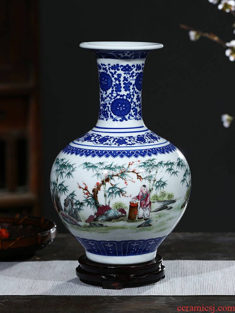 Jingdezhen ceramic furnishing articles antique blue and white porcelain vases, flower arrangement is lucky bamboo home sitting room TV ark, adornment