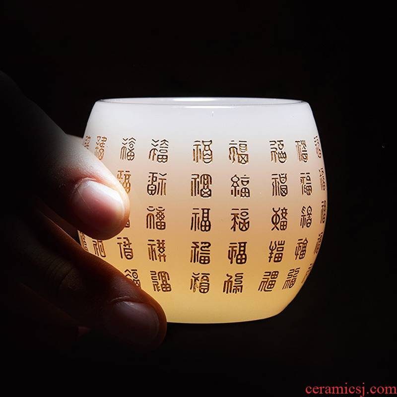 XUANYU/hin reputation jade porcelain ceramic masters cup single cup white porcelain carved large tea tea tea coloured glaze, live