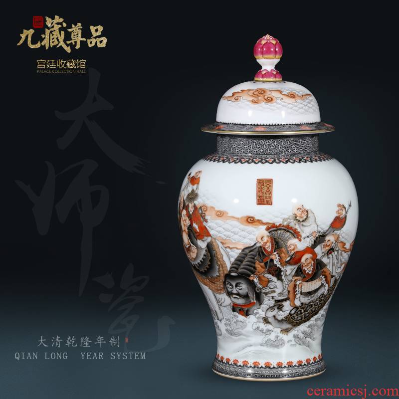 Archaize of jingdezhen ceramics powder enamel paint 18 arhats general tank Chinese style living room porch decorate furnishing articles