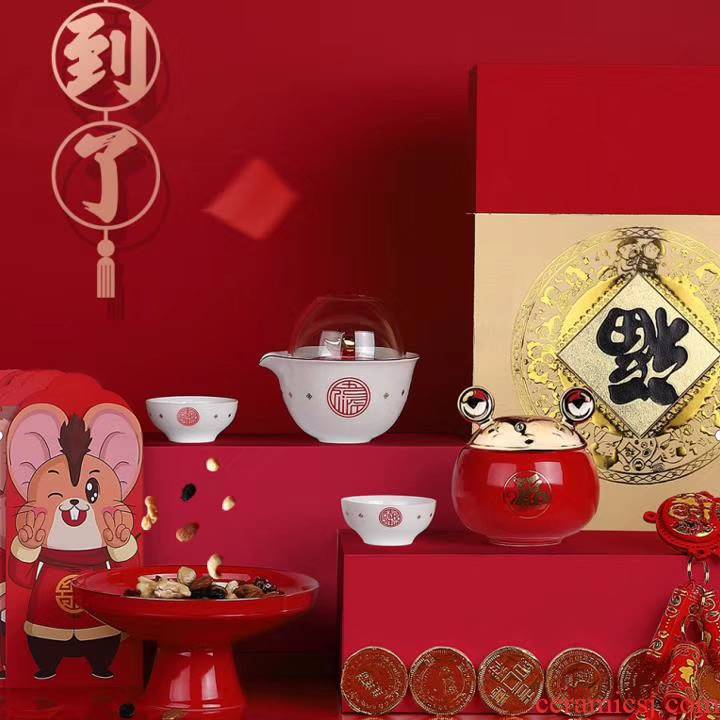 In 2020, the year of the rat fu to the creative ceramic tea set gift set New year gifts wholesale enterprise custom logo