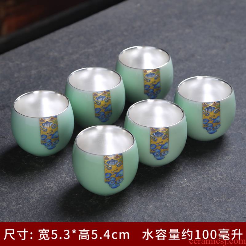 Jingdezhen 999 sample tea cup silver cup silver tea set ceramic coppering. As silver cup kongfu master cup single CPU