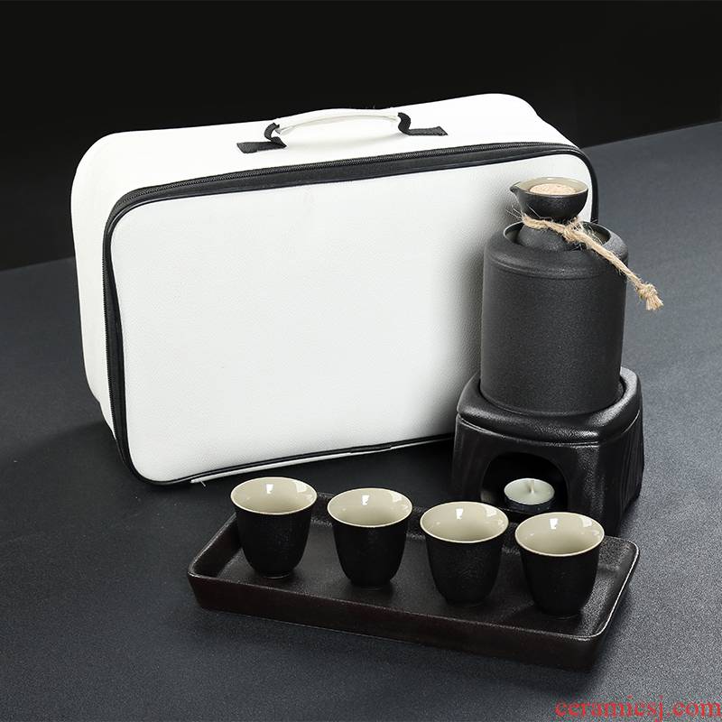 Zhuo imperial Japanese wine suit of black liquor wine keller shot glass hip points a small handleless wine cup portable gift bag