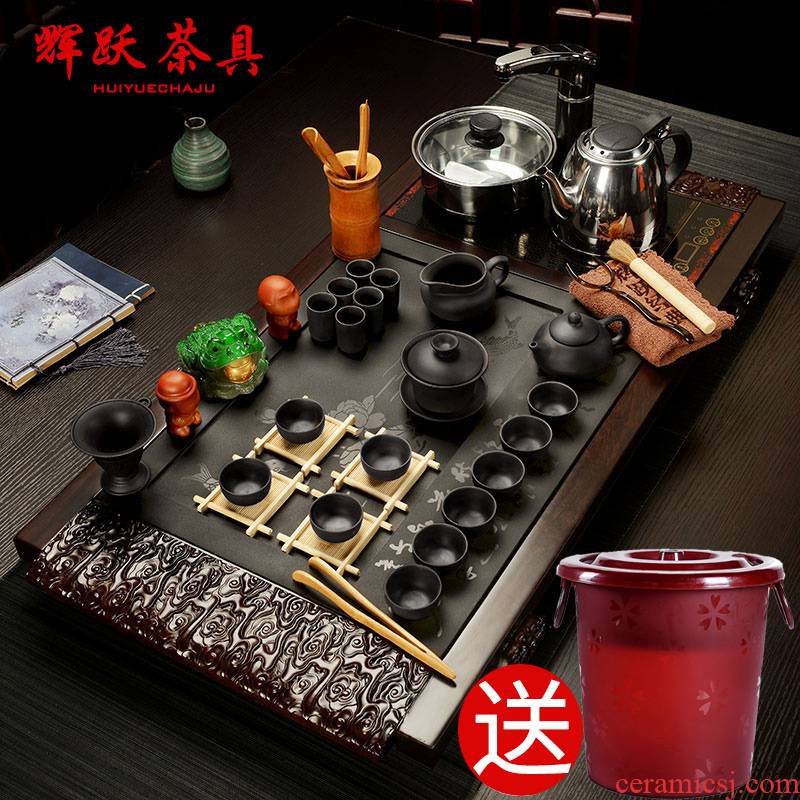 Hui make induction cooker hua limu ebony suit ground of a complete set of violet arenaceous kung fu tea set sharply stone tea tray