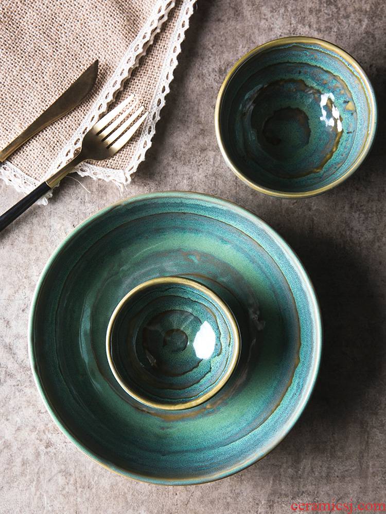 The Big bowl American salad bowl emerald retro ceramic tableware rice bowls bowl dish bowl deep bowl of soup plate