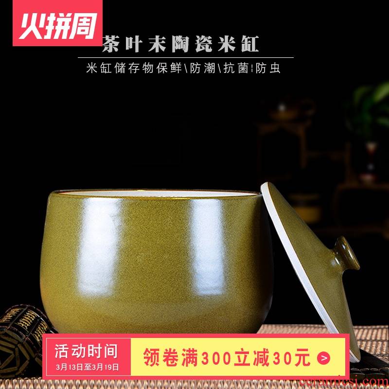 Tea at the end of the barrel of jingdezhen ceramic cylinder storage tank ricer box surface 15 kg 30 jins big store meter box