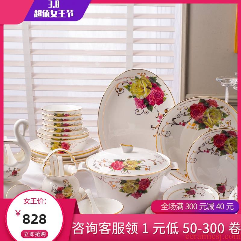 High - grade ipads China tableware dishes suit household jingdezhen ceramics Chinese chopsticks dishes European combination of gifts
