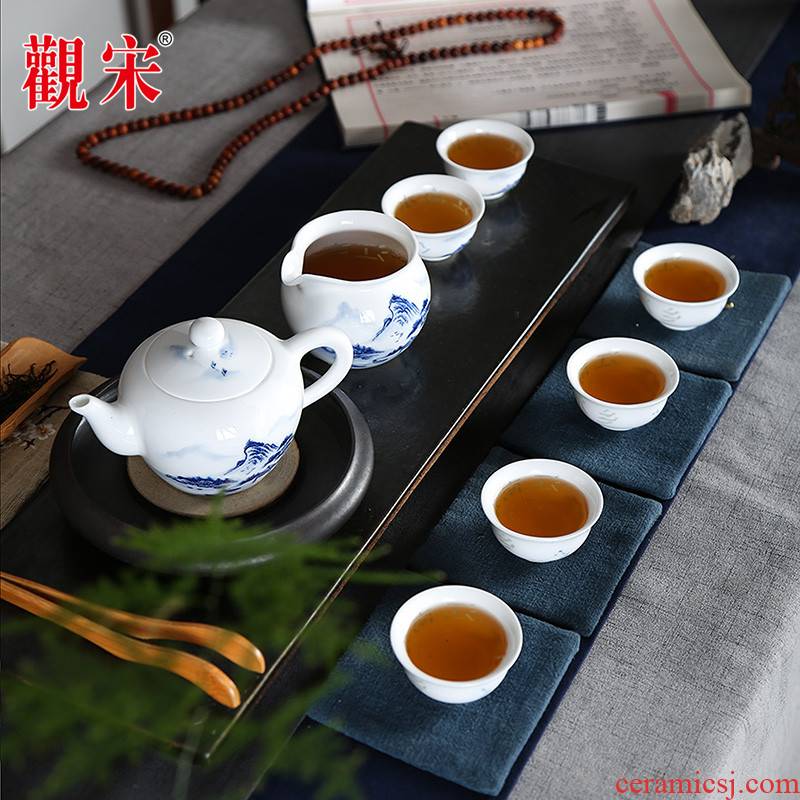 The View of song View song jingdezhen ceramics by hand Chinese blue and white porcelain and exquisite hollow out kung fu tea sets tea pot