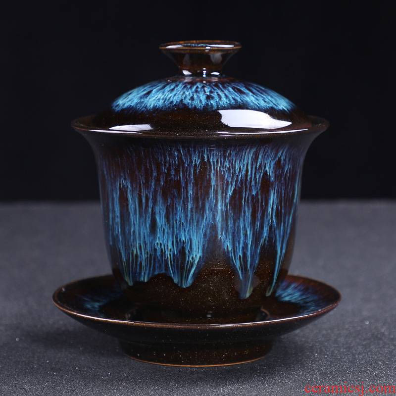 Leopard lam tureen ceramic cups large single three to make tea bowl to build light pa alluvial gold blue glaze kung fu tea set
