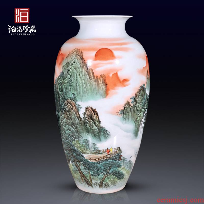Jingdezhen ceramics by hand draw pastel large dried flowers Chinese vase modern living room decoration collection furnishing articles