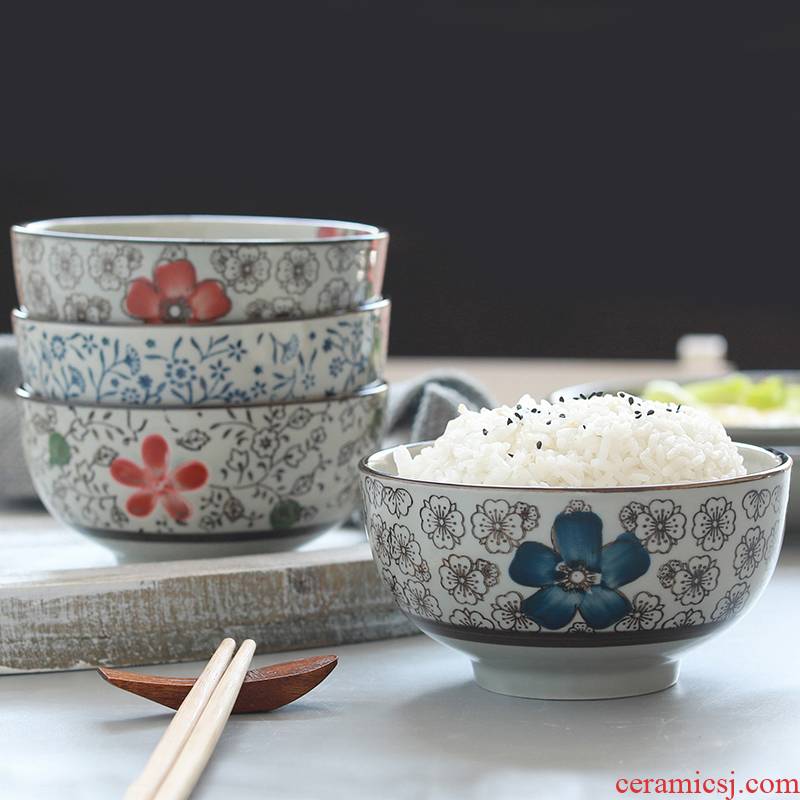 Job home jingdezhen ceramic bowl under the glaze color eat bowl five inches small bowl of noodles in soup bowl dishes dishes suit