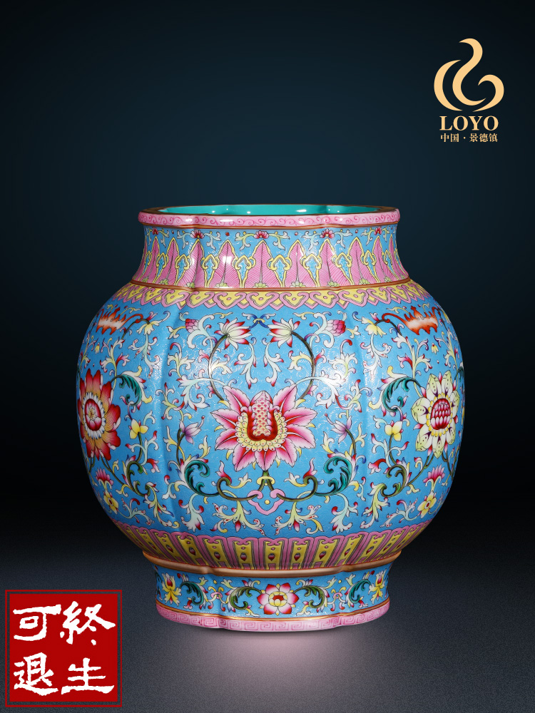 Jingdezhen ceramics imitation the qing qianlong blue scramble for lotus flowers wrapped branches bottle of flower arrangement sitting room adornment household furnishing articles