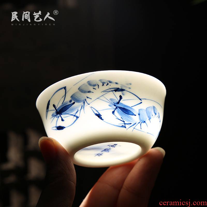 Jingdezhen ceramic sample tea cup hand - made porcelain kung fu tea master cup single cup, small cup bowl cups