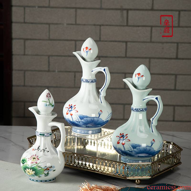 Hip flask jingdezhen ceramics single pot home half jins/1 catty installed antique Chinese liquor drinking wine utensils
