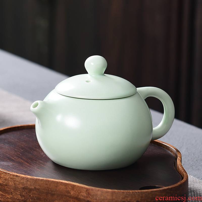 A good laugh up matte enrolled green household ceramic teapot kung fu tea set single pot of xi shi pot hand grasp the teapot with A zero