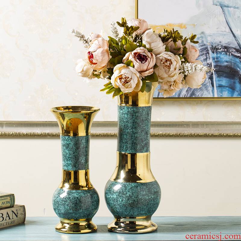 Jingdezhen ceramic vase light key-2 luxury furnishing articles of new Chinese style living room dried flowers flower arrangement of large diameter Nordic table decorations