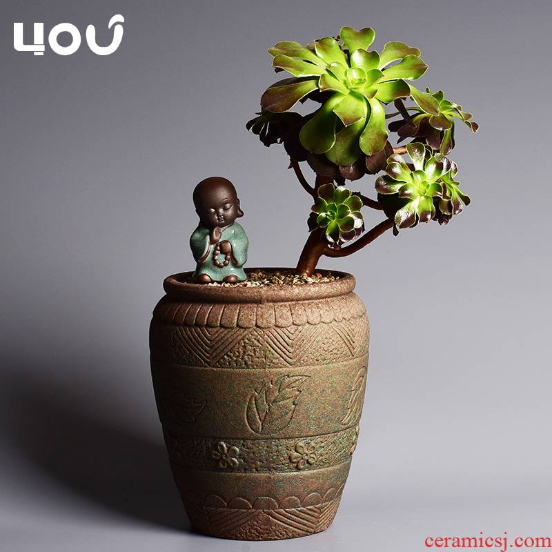 Mage flowerpot ceramic large fleshy old running high coarse pottery ventilation clay creative household meat meat plant orchid pot