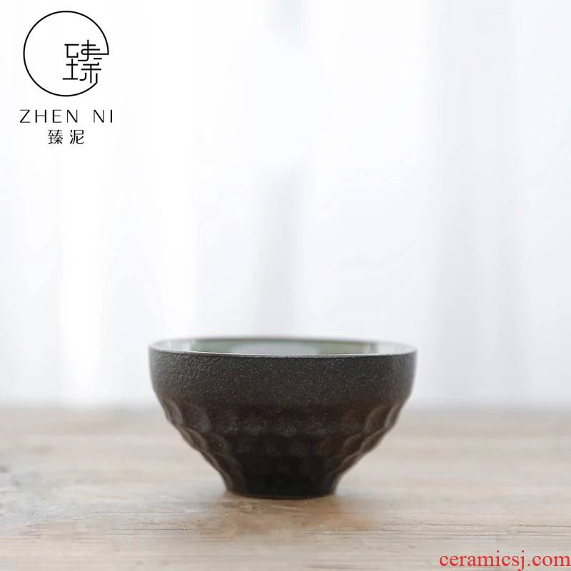 By hammer Japanese kung fu tea cups of black mud sample tea cup coarse pottery large master cup checking ceramic bowl