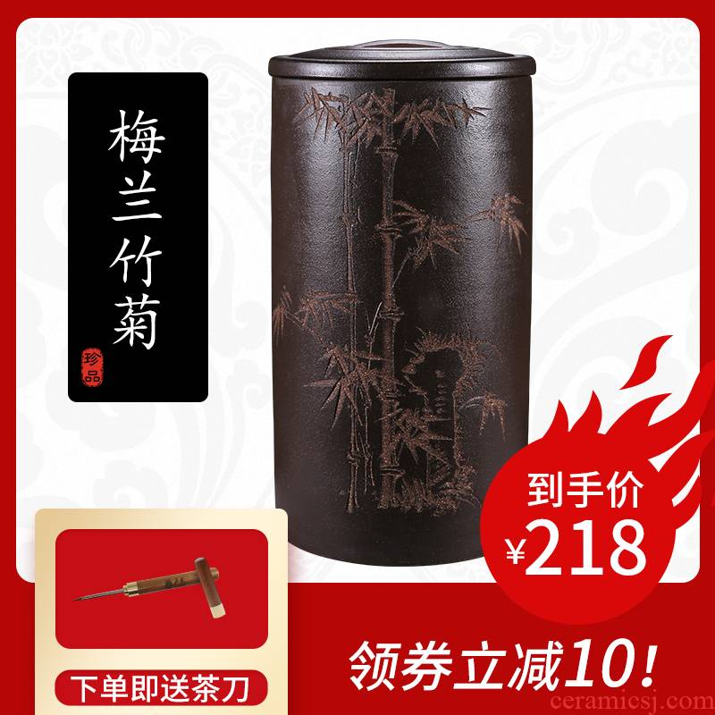 Yixing purple sand seal as cans of tea large bucket puer tea cylinder mud painting by patterns ceramic tea pot store POTS