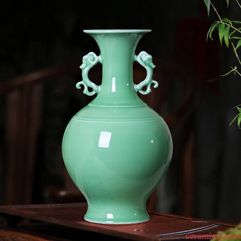 Jingdezhen ceramic green glaze antique vase floral outraged living room flower arranging modern classical household rich ancient frame furnishing articles