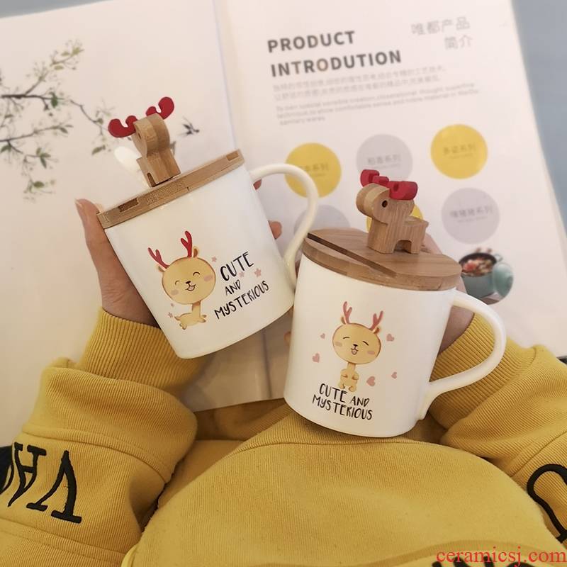 Mobile rack mark cup with cover teaspoons of creative move trend and lovely cartoon home office glass ceramic cup