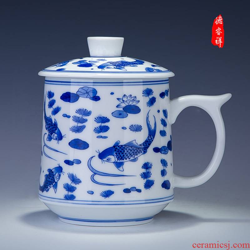 Blue and white porcelain new DE farce auspicious rural wind mackerel Lao tze customs jingdezhen cups office ceramic cup