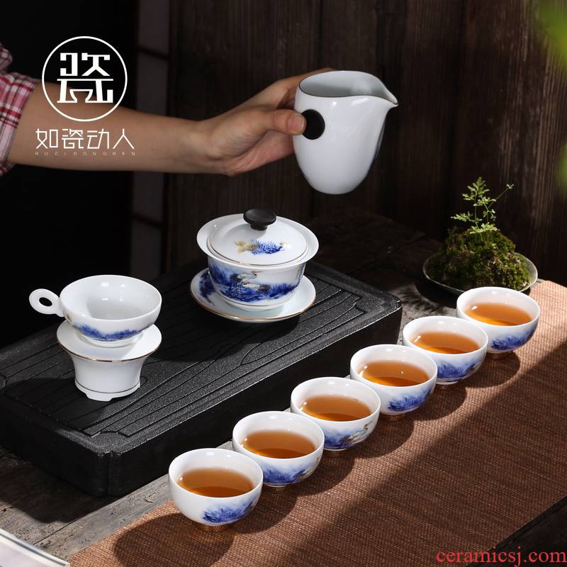 Kung fu tea set ceramic cups restoring ancient ways suit household contracted sitting room teapot tea side of a complete set of cranes tureen
