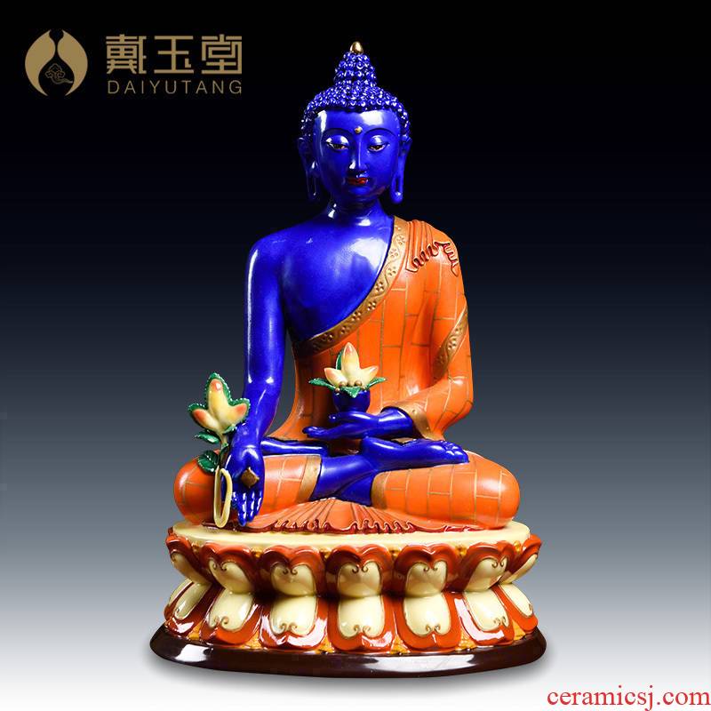 Yutang dai ceramic Buddha worship Buddha furnishing articles of sect medicine lapis lazuli light coloured drawing or pattern of medicine the guru Buddha/D44-34 c