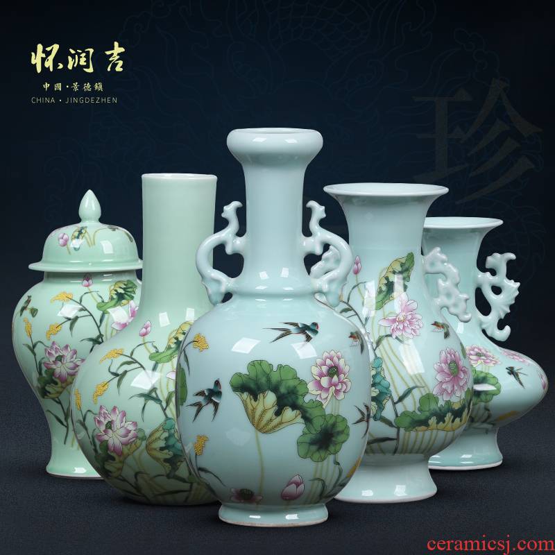 Jingdezhen ceramic vase manual shadow blue glaze color bucket load rhyme bottle vases, flower decoration crafts are sitting room