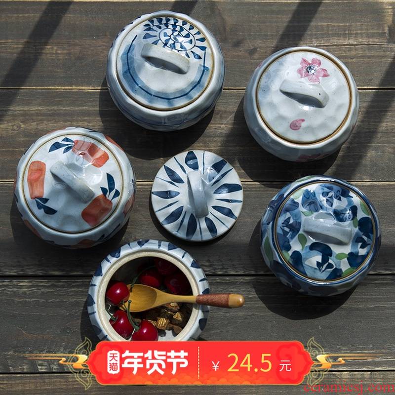 And the four seasons under glaze color porcelain Japanese And wind hand - made steamed egg cup dessert storage tank coarse pottery son seasoning as cans