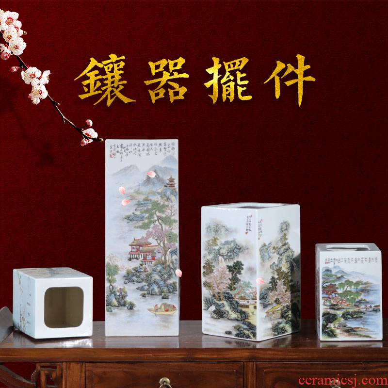 Porcelain of jingdezhen ceramics vase furnishing articles to mean square of the big bottle of new Chinese style household adornment flower arranging living room