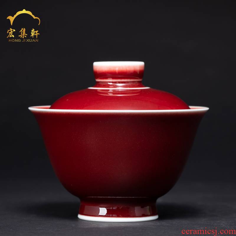 Ruby red three tureen tea bowl of jingdezhen ceramic cups only large red glaze teacup tureen tea bowl by hand