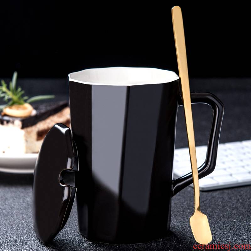 Creative ou mark cup men 's and' s ceramic cup coffee cup with cover spoon move trend a pair of glass office