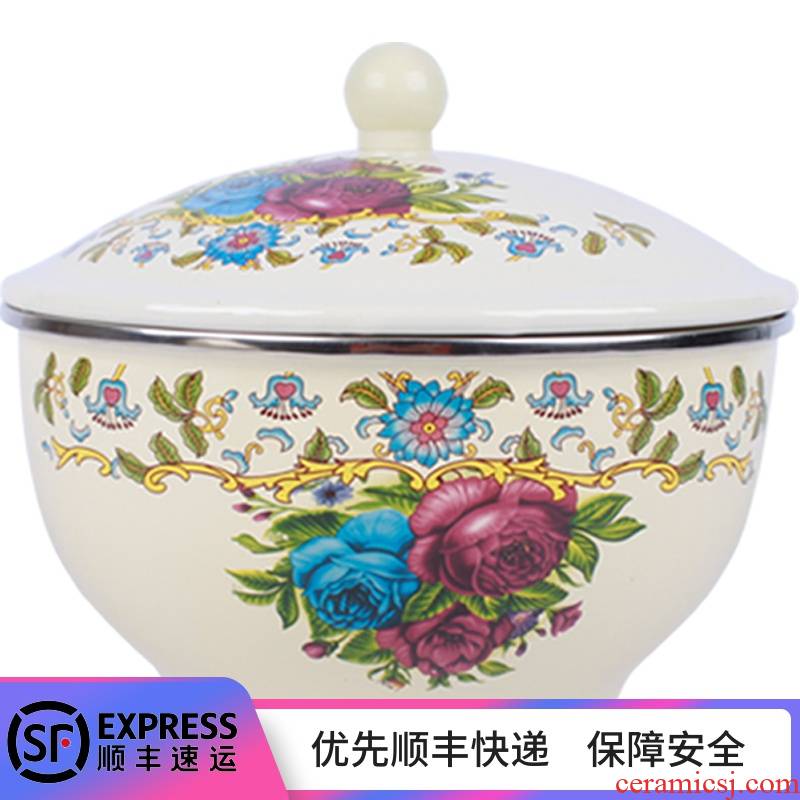 Enamel with freight insurance 】 【 bowl with cover Enamel basin nostalgic classic old Enamel soup bowl tureen flat bowl