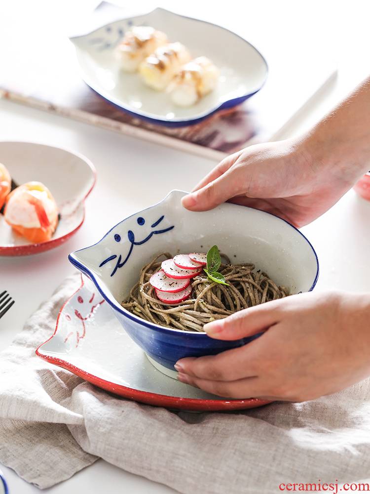 Boss in plutus cat cat ceramic tableware household Japanese lovely fruit salad bowl bowl breakfast 0