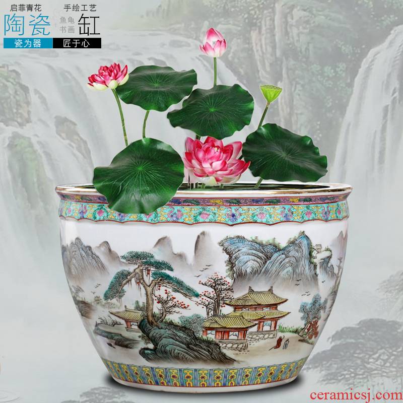 Jingdezhen ceramic aquarium hand - made landscape painting large landing place courtyard sitting room adornment calligraphy and painting is received