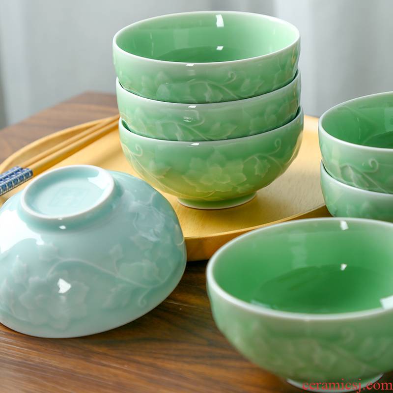 Longquan celadon flower small bowl of rice bowls ceramic household of Chinese style tea bowl bowl microwave tableware informs the bowl dish