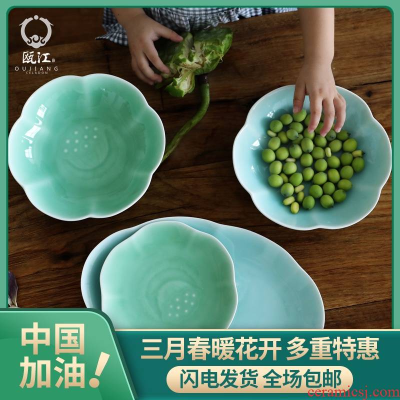 Oujiang longquan celadon plate 7 inches to 9 inches violet faceplate Japanese dish dish export Chinese dish