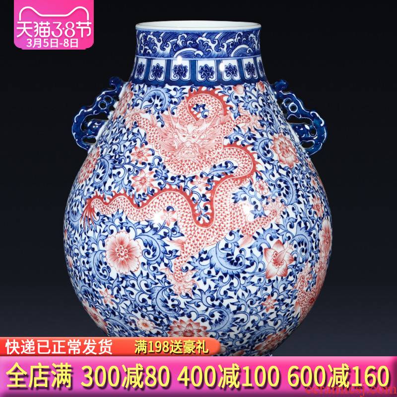 Jingdezhen ceramics imitation qianlong antique Chinese blue and white dragon blessing barrels hand - made vases flower arrangement sitting room place