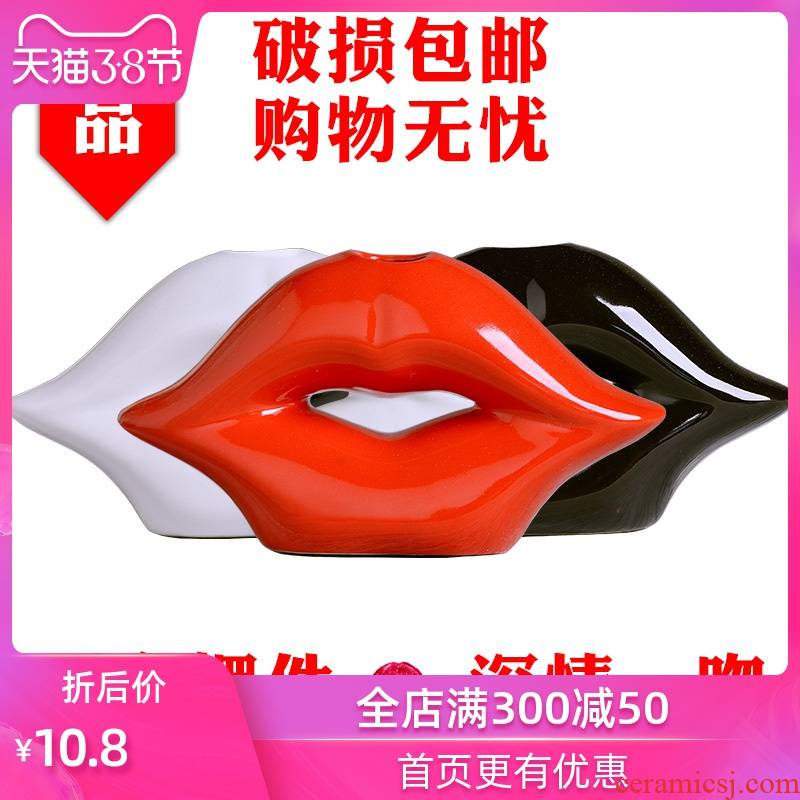 Household act the role ofing is tasted wine sitting room adornment small place, a creative wedding gift ceramics craft gift decoration red lips